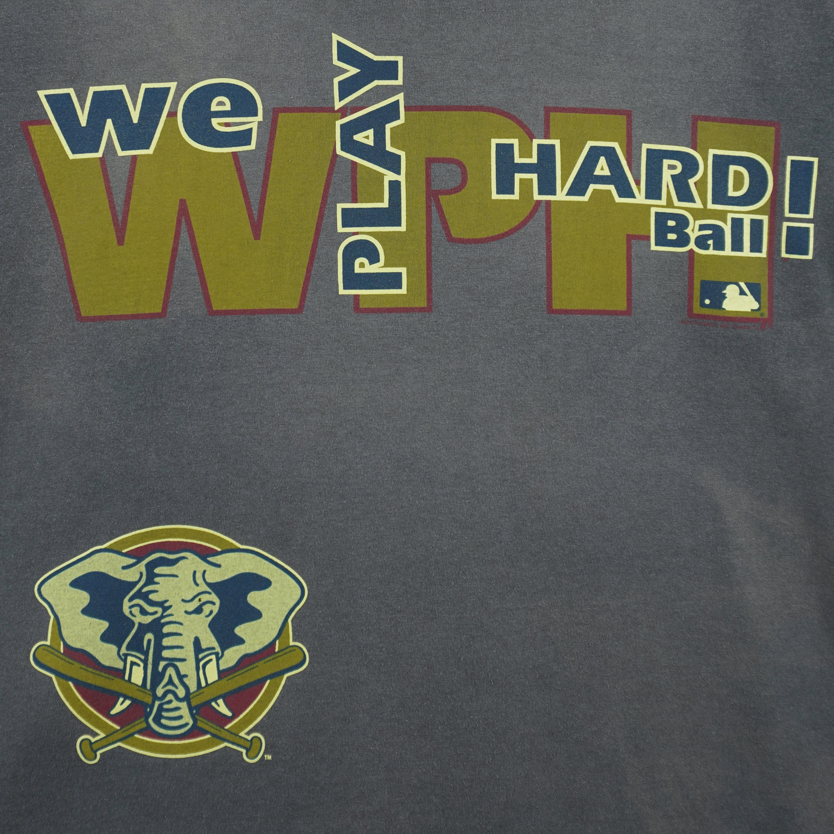 MLB (Genuine) - Oakland Athletics, We Play Hard Ball Spell-Out T-Shirt 1990s X-Large Vintage Retro Baseball