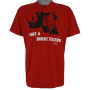 Vintage (Screen Stars) - Save a Horny Friend Rhino Animal Print T-Shirt 1990s X-Large Vintage Retro