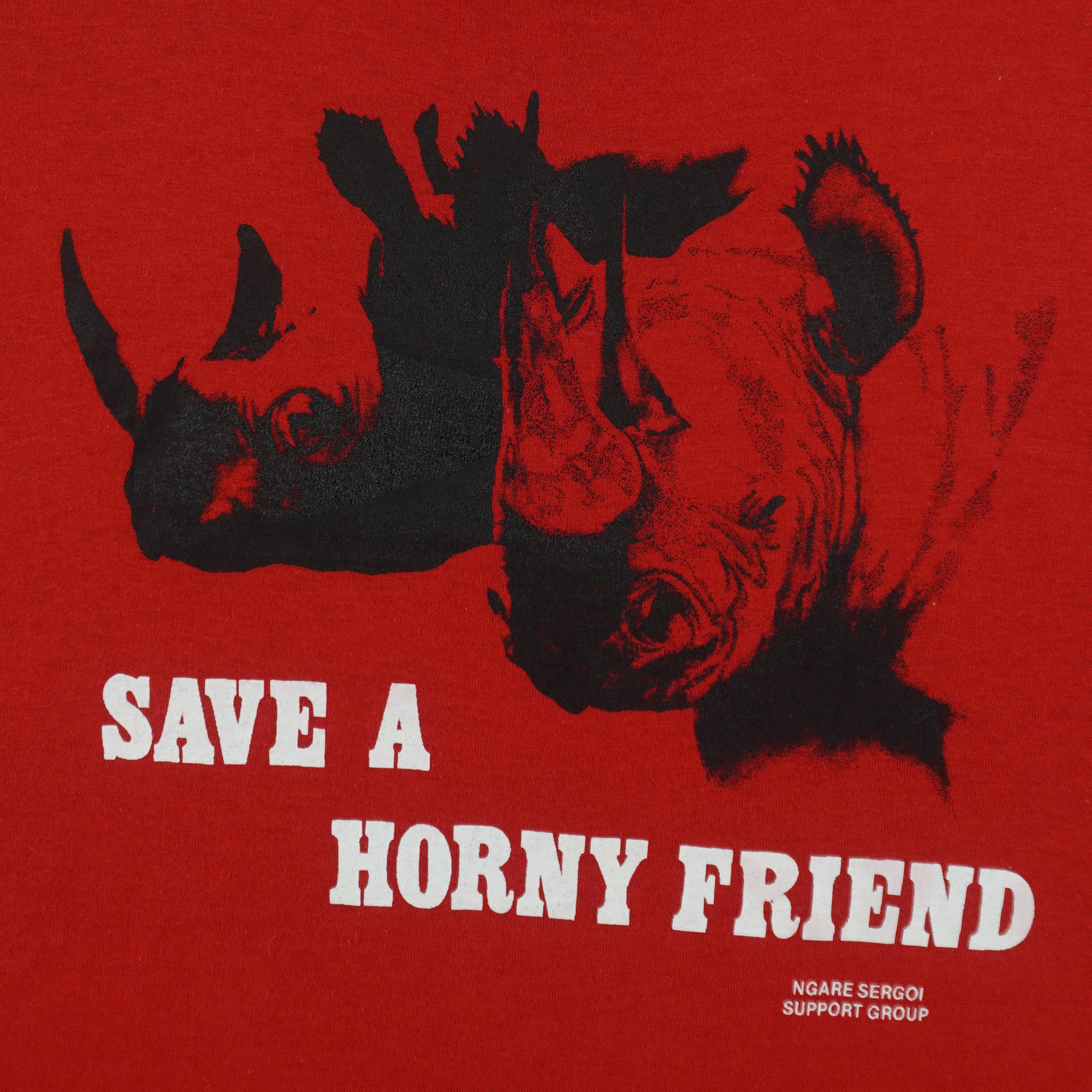 Vintage (Screen Stars) - Save a Horny Friend Rhino Animal Print T-Shirt 1990s X-Large Vintage Retro