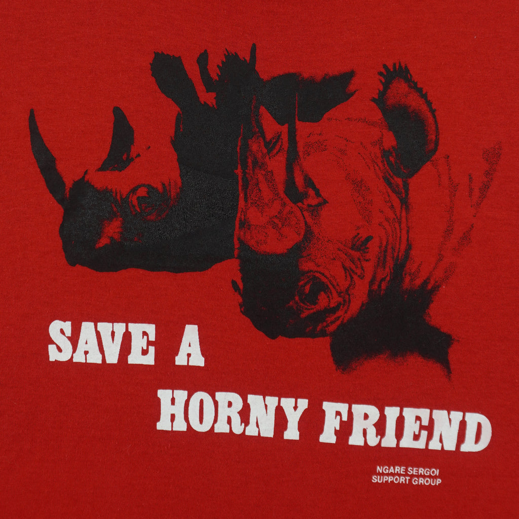 Vintage (Screen Stars) - Save a Horny Friend Rhino Animal Print T-Shirt 1990s X-Large Vintage Retro