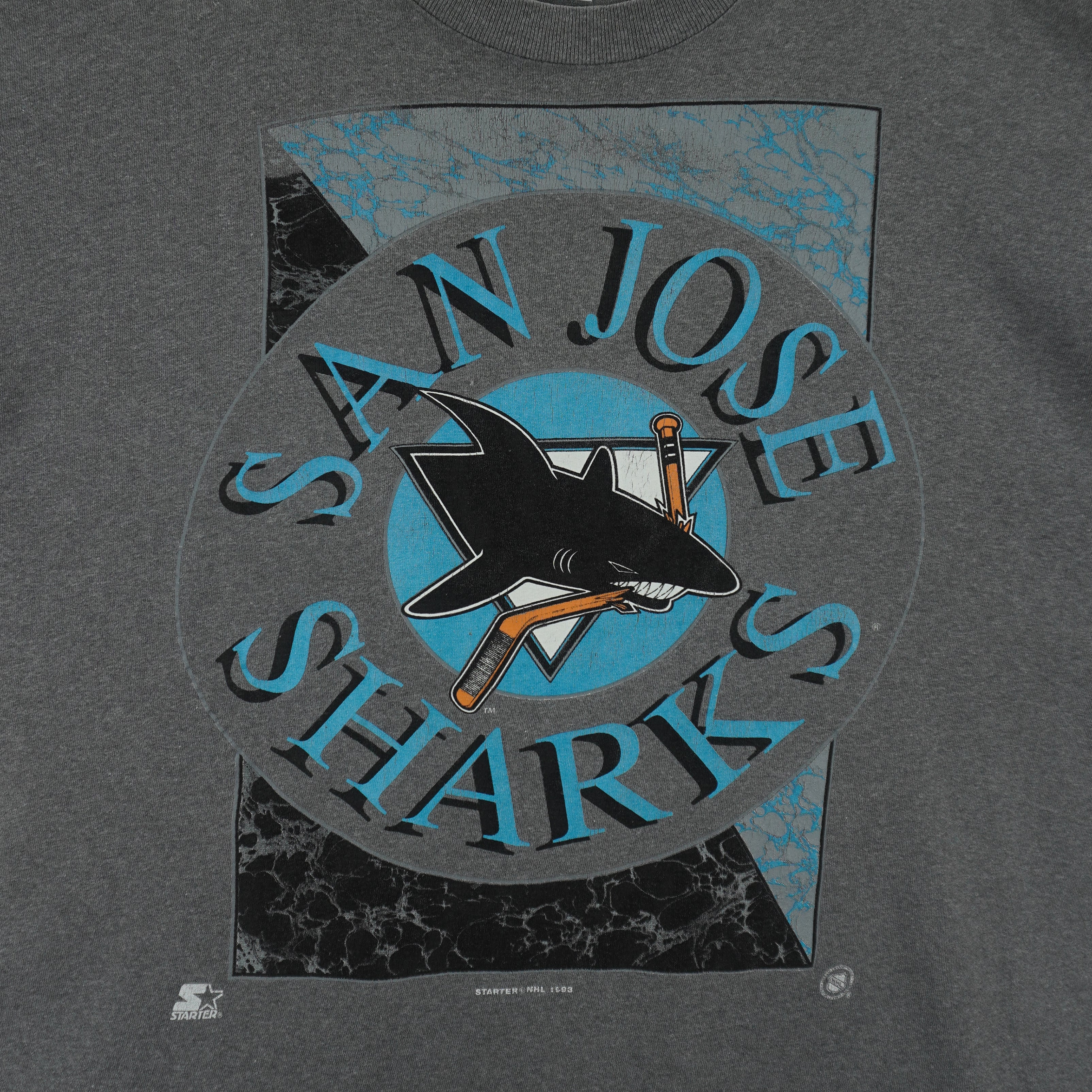 Starter - Grey San Jose Sharks Big Logo T-Shirt 1993 X-Large Vintage Retro Hockey