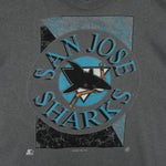 Starter - Grey San Jose Sharks Big Logo T-Shirt 1993 X-Large Vintage Retro Hockey