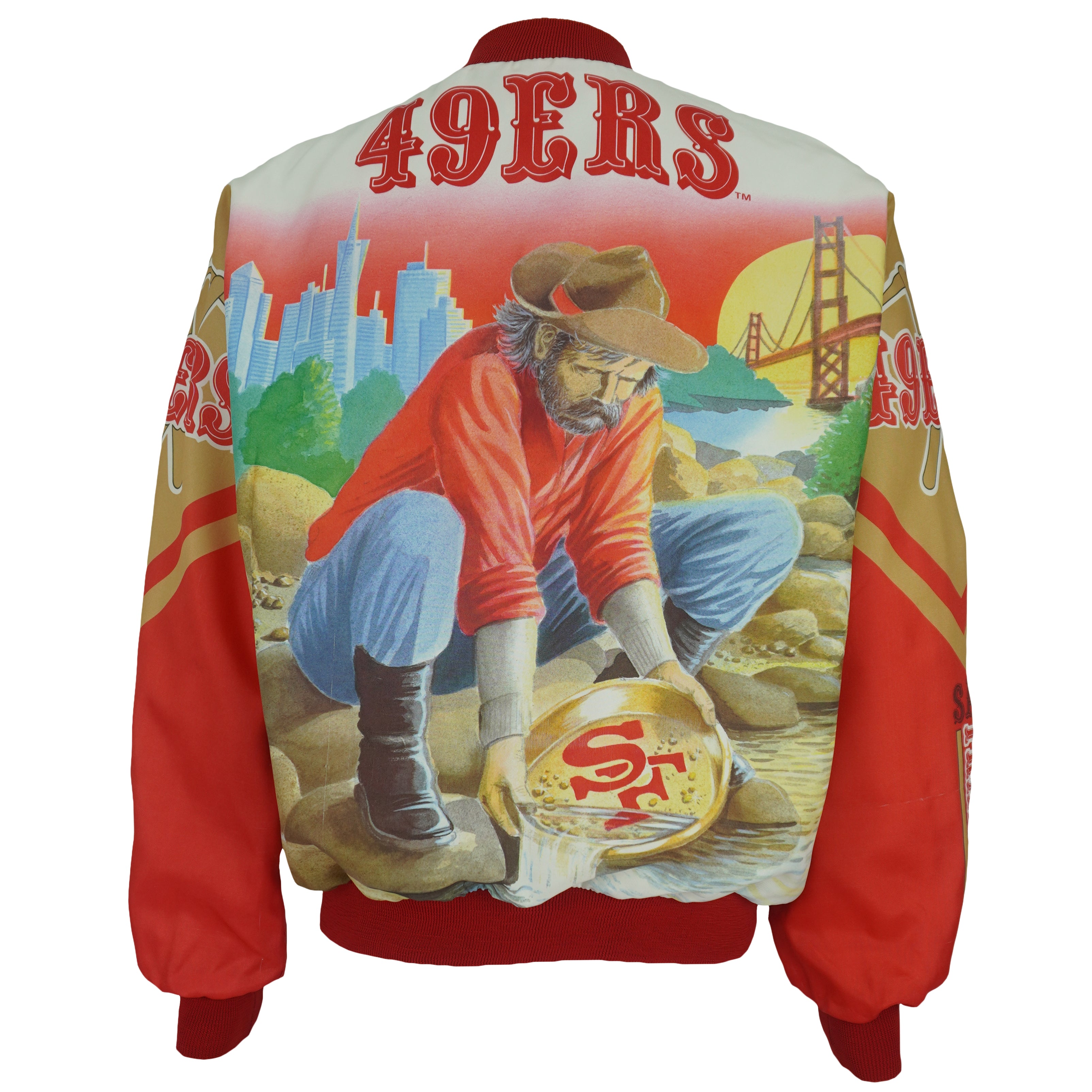 NFL (Chalk Line) - San Francisco 49ers, Gold Prospector Satin Jacket 1990s Large Vintage Retro Football