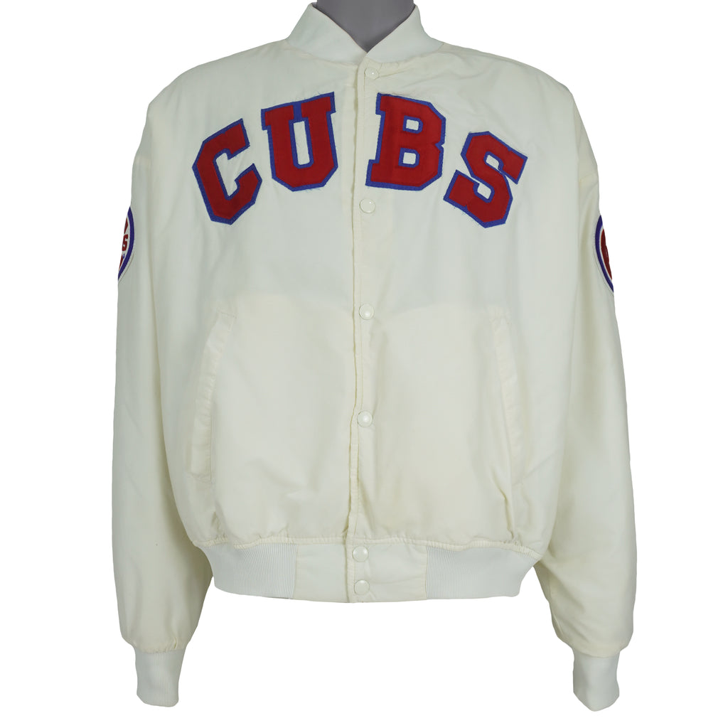 MLB (Swingster) - Off-White Chicago Cubs Satin Jacket 1990s X-Large Vintage Retro Baseball