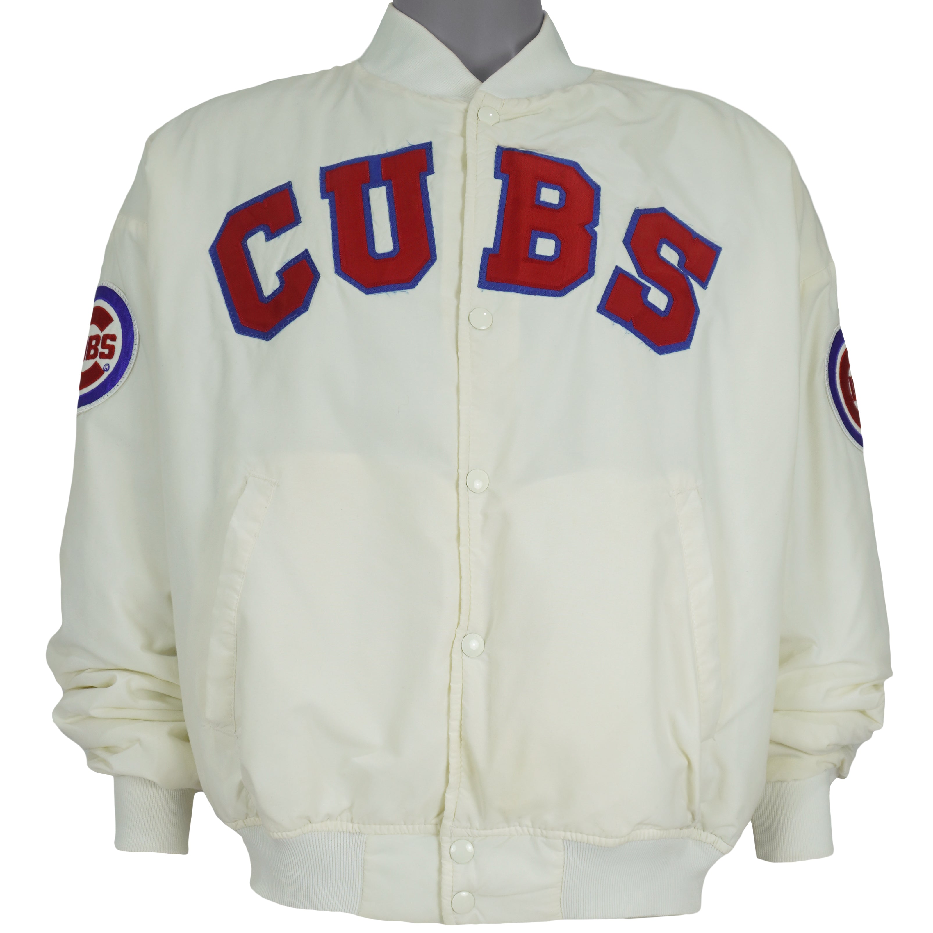 MLB (Swingster) - Off-White Chicago Cubs Satin Jacket 1990s X-Large Vintage Retro Baseball