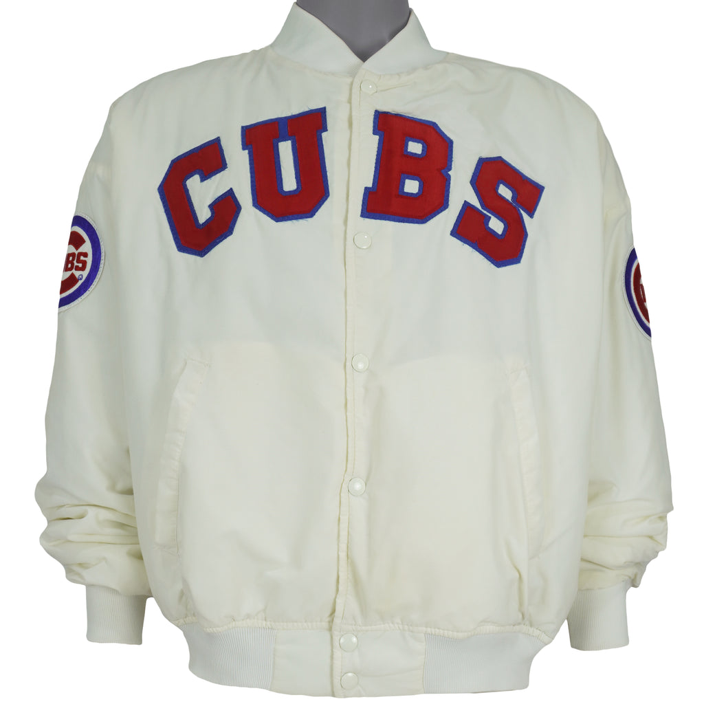 MLB (Swingster) - Off-White Chicago Cubs Satin Jacket 1990s X-Large Vintage Retro Baseball