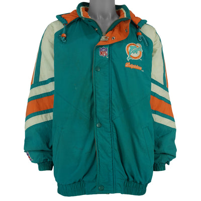 Starter - Miami Dolphins Zip-Up Hooded Puffer Jacket 1990s Large