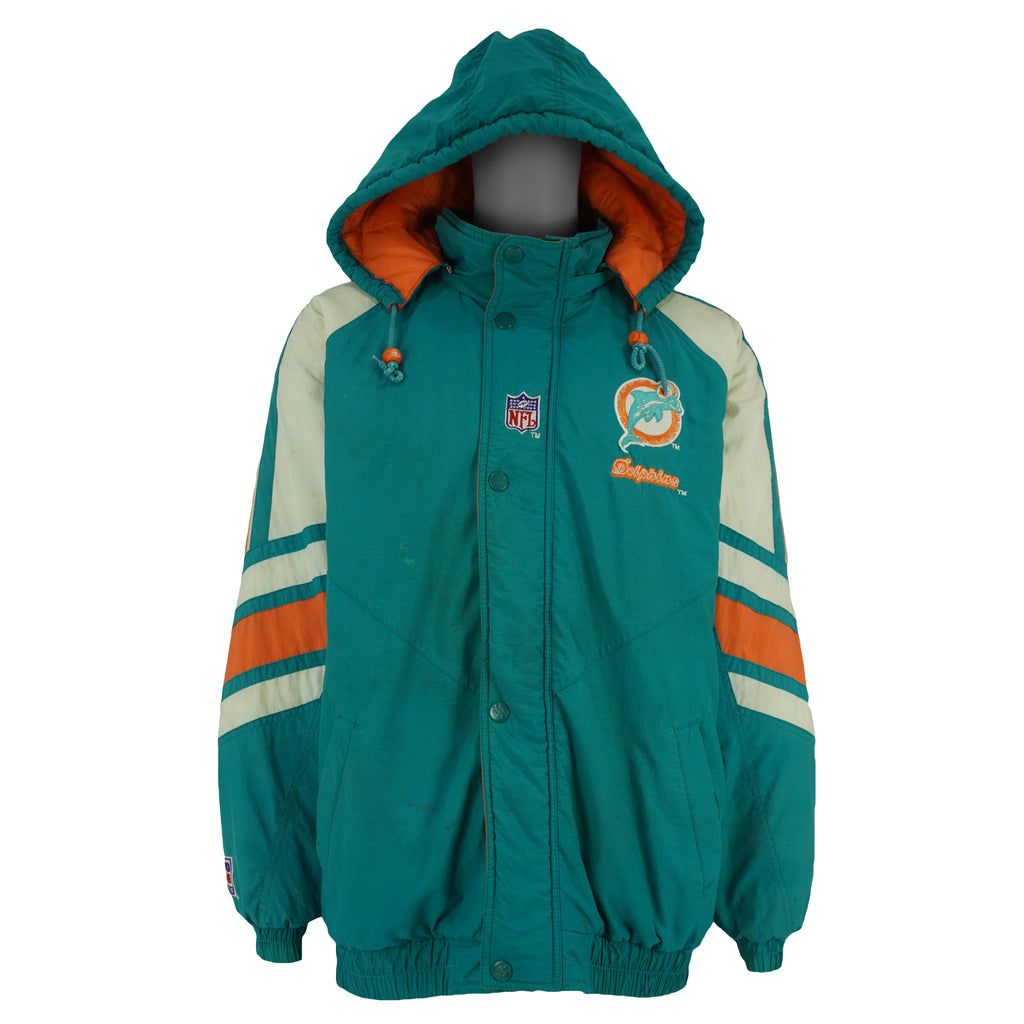 Starter - Miami Dolphins Zip-Up Hooded Jacket 1990s Large Vintage Retro Football