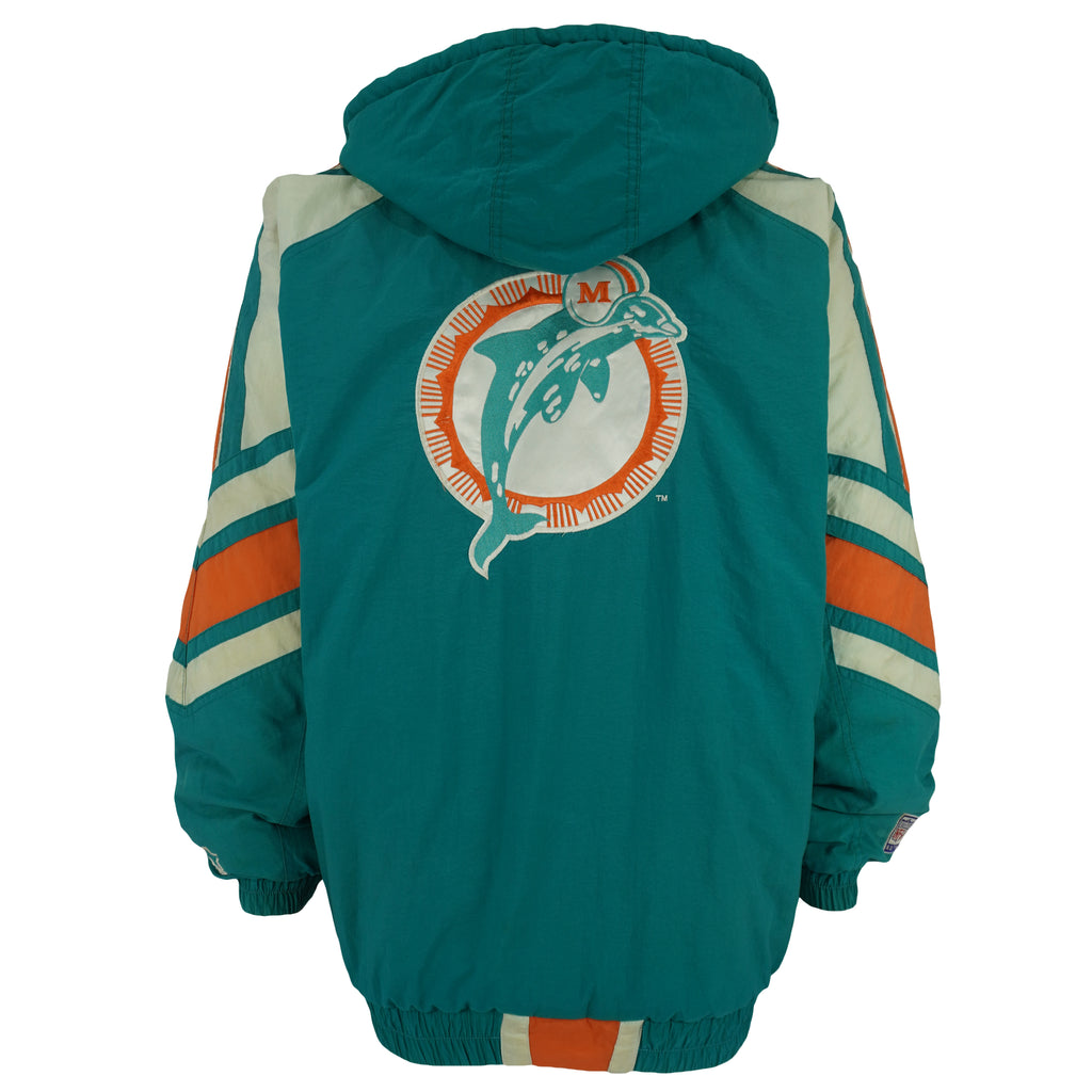 Starter - Miami Dolphins Zip-Up Hooded Jacket 1990s Large Vintage Retro Football