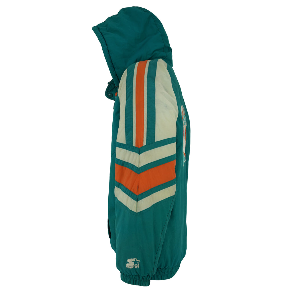 Starter - Miami Dolphins Zip-Up Hooded Jacket 1990s Large Vintage Retro Football