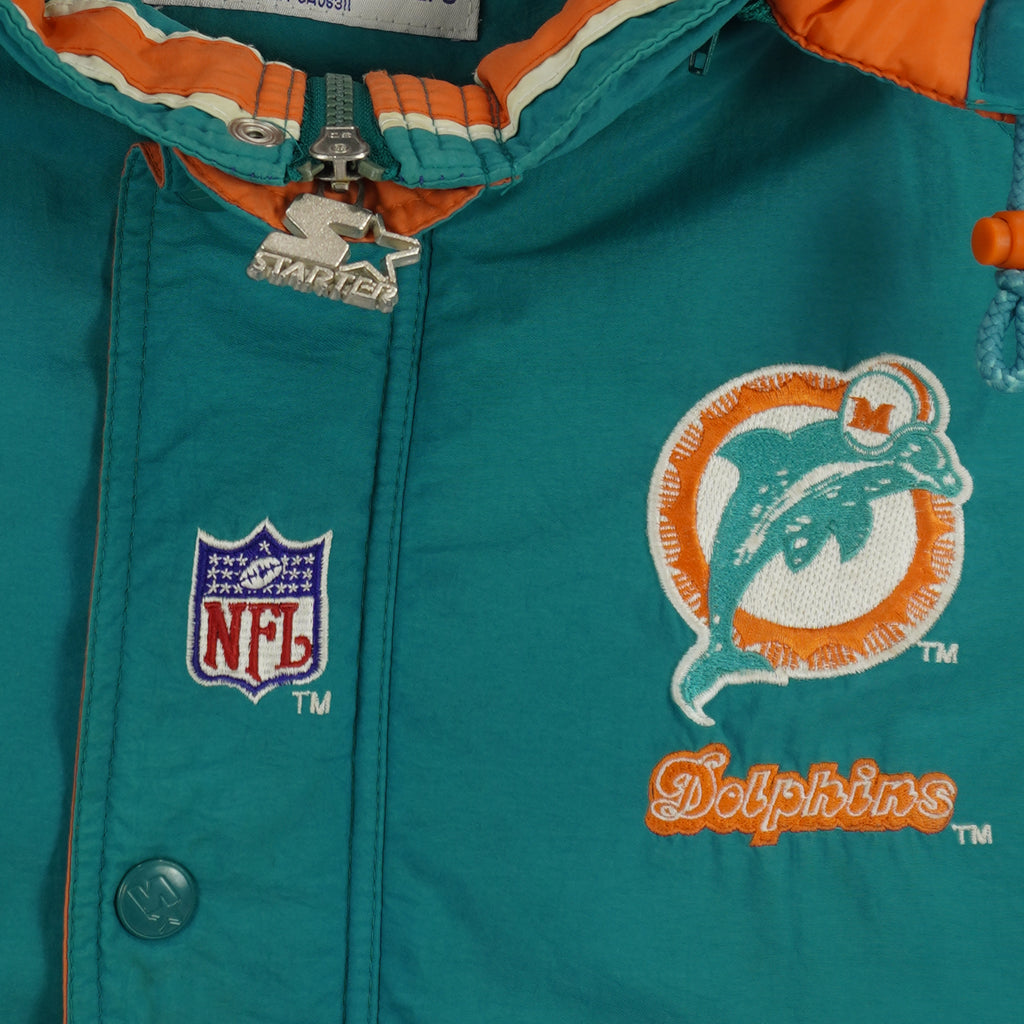 Starter - Miami Dolphins Zip-Up Hooded Jacket 1990s Large Vintage Retro Football
