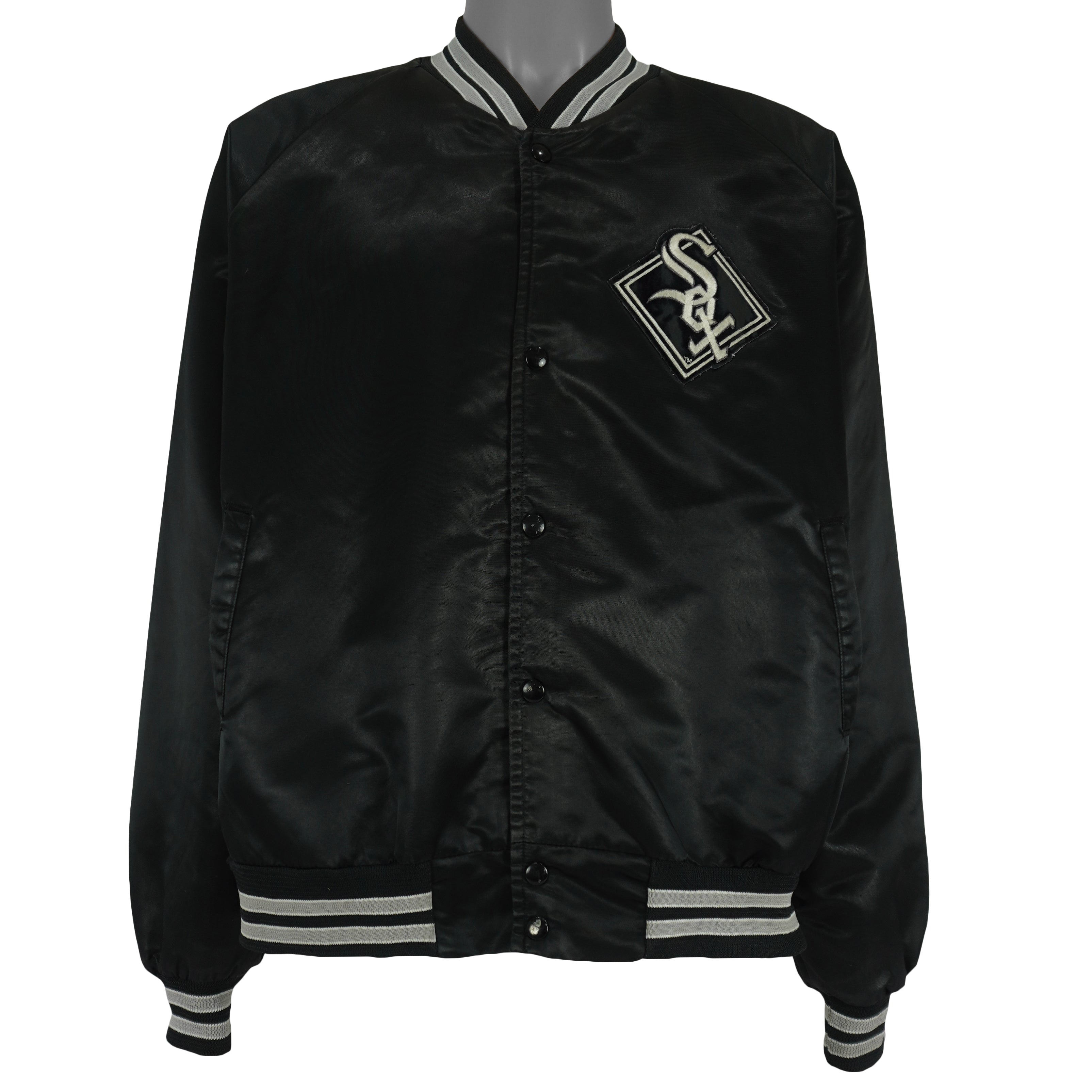 MLB - Black Chicago White Sox Satin Jacket 1990s X-Large Vintage Retro Baseball