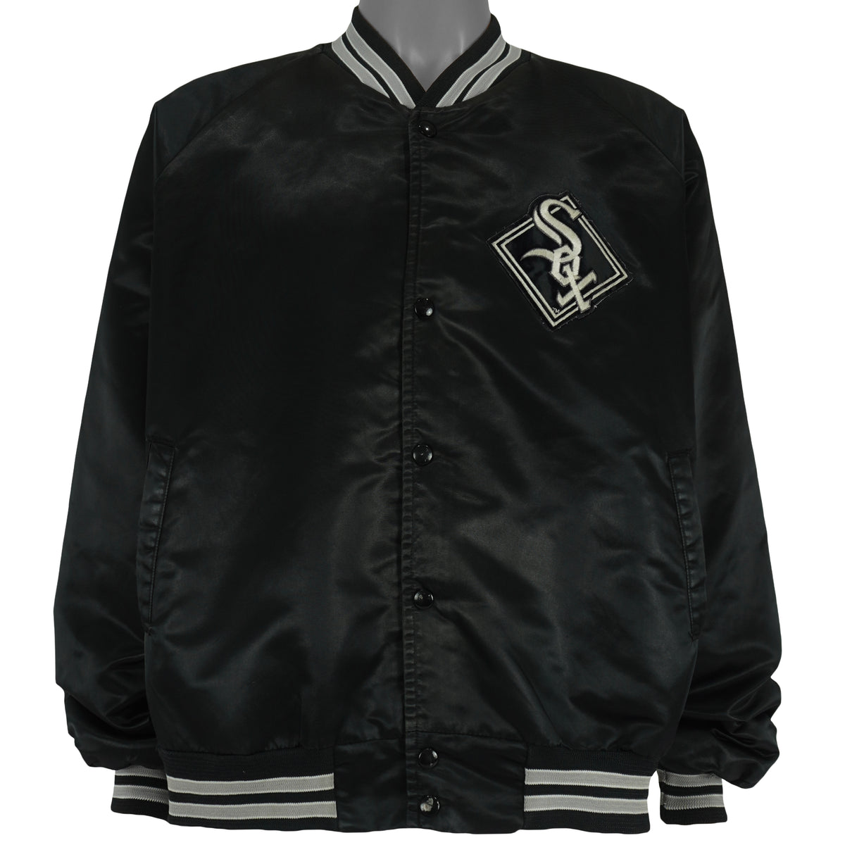MLB - Black Chicago White Sox Satin Jacket 1990s X-Large Vintage Retro Baseball