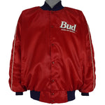 Budweiser - Red Bud King Of Beers Button-Up Satin Jacket 1980s X-Large Vintage Retro