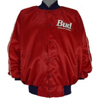 Budweiser - Red Bud King Of Beers Button-Up Satin Jacket 1980s X-Large Vintage Retro