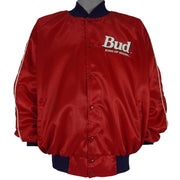 Budweiser - Red Bud King Of Beers Button-Up Satin Jacket 1980s X-Large Vintage Retro