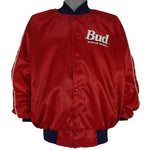Budweiser - Red Bud King Of Beers Button-Up Satin Jacket 1980s X-Large Vintage Retro