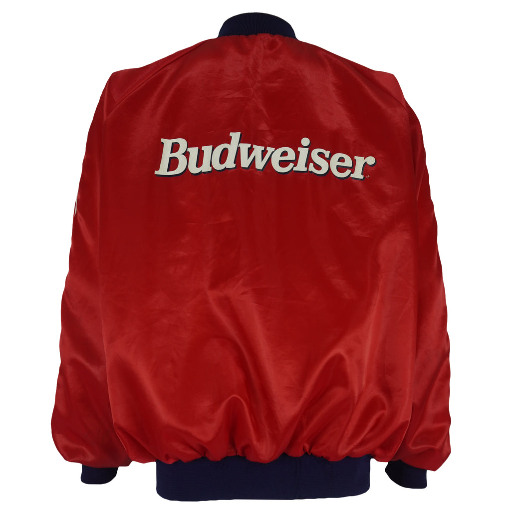 Budweiser - Red Bud King Of Beers Button-Up Satin Jacket 1980s X-Large Vintage Retro