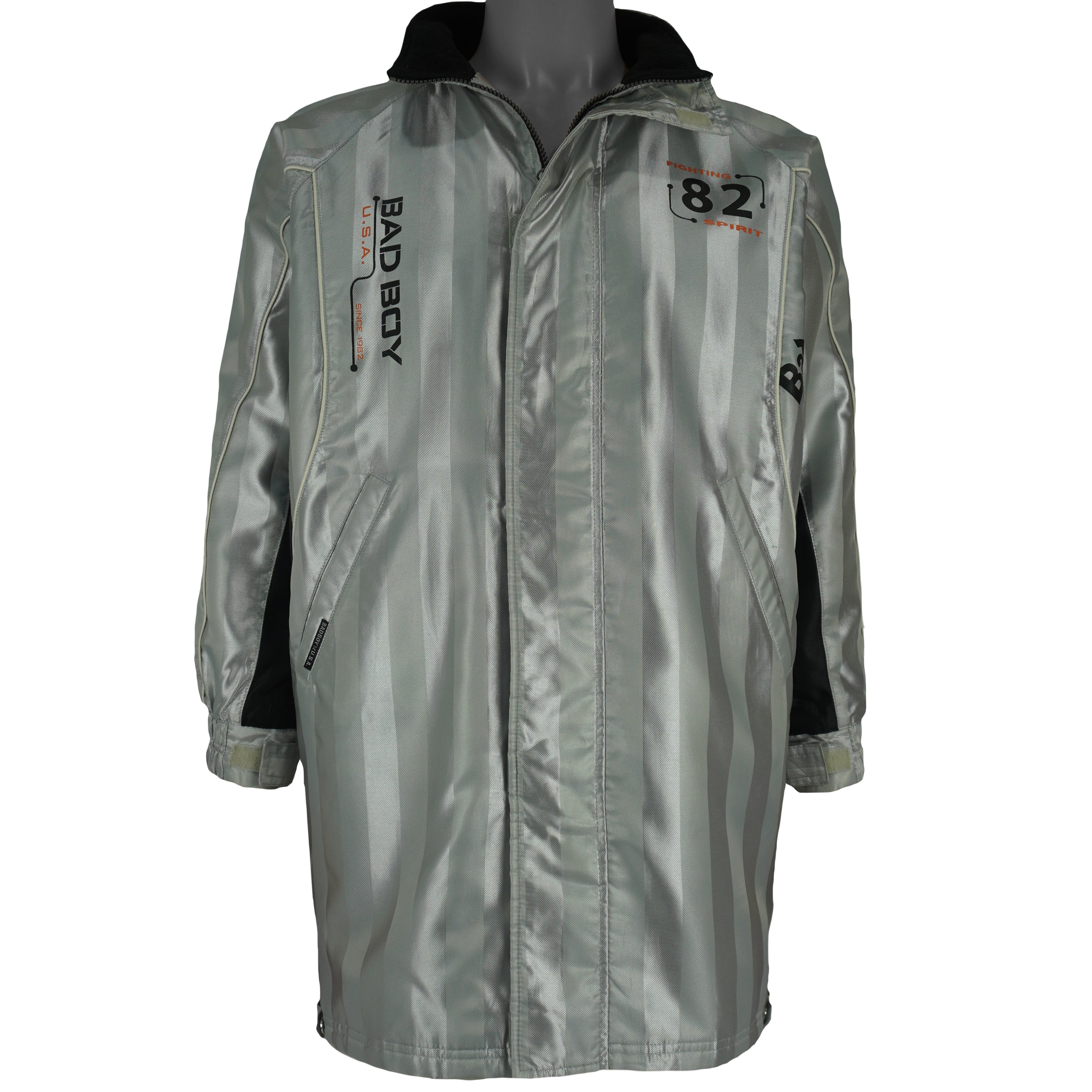 Vintage - Silver Bad Boy U.S.A. Long Jacket 1990s Medium Vintage Retro