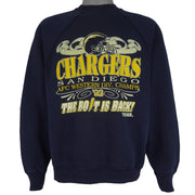 NFL (Tultex) - Chargers, The Bolt Is Back! Crew Neck Sweatshirt 1992 Large Vintage Retro Football