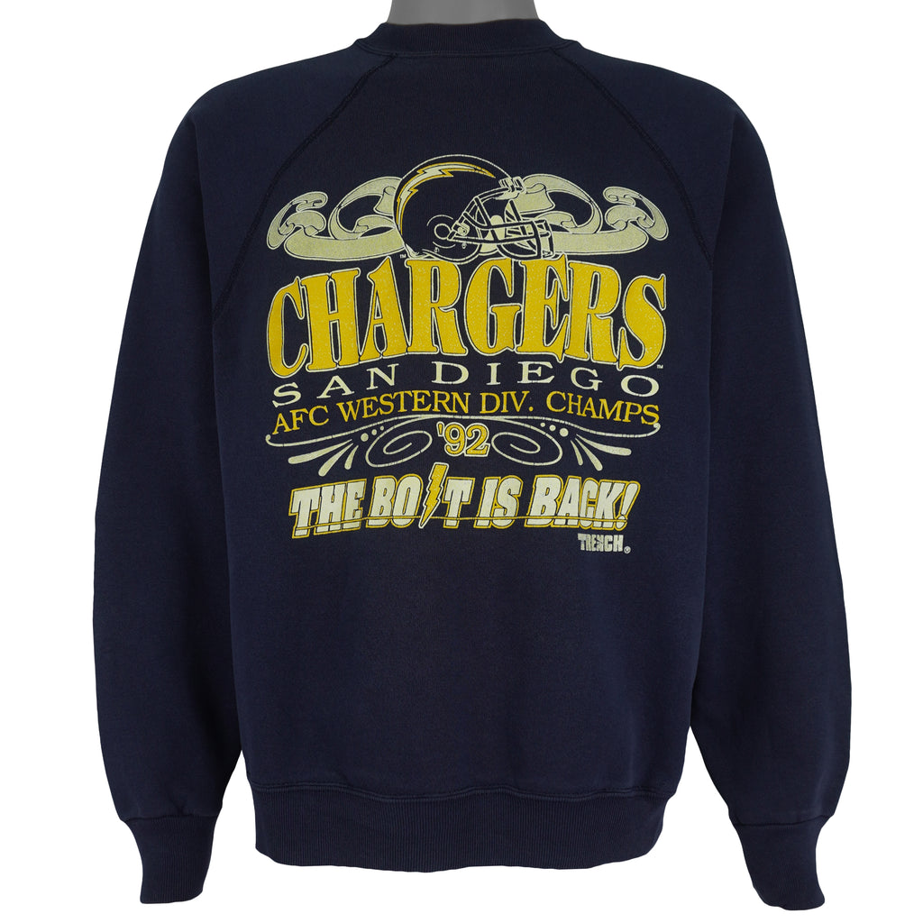 NFL (Tultex) - Chargers, The Bolt Is Back! Crew Neck Sweatshirt 1992 Large Vintage Retro Football