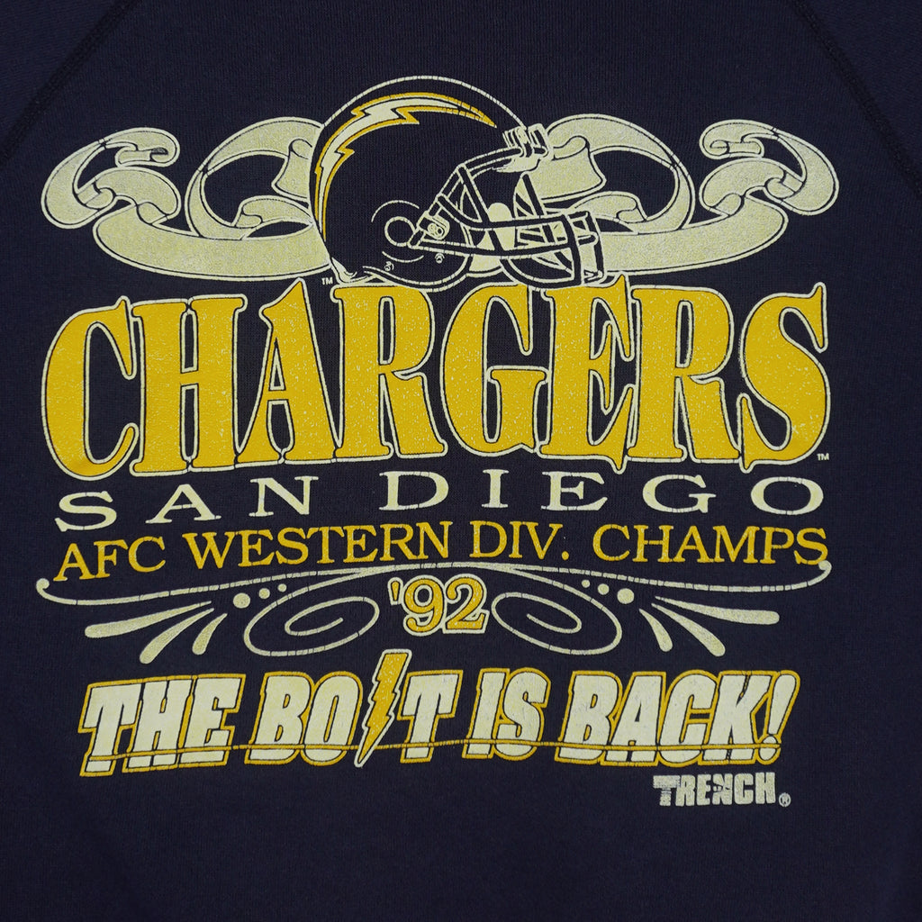 NFL (Tultex) - Chargers, The Bolt Is Back! Crew Neck Sweatshirt 1992 Large Vintage Retro Football