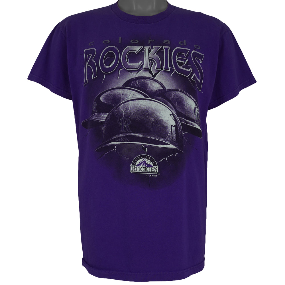 MLB (Dynasty) - Purple Colorado Rockies T-Shirt 2002 Medium Vintage Retro Baseball
