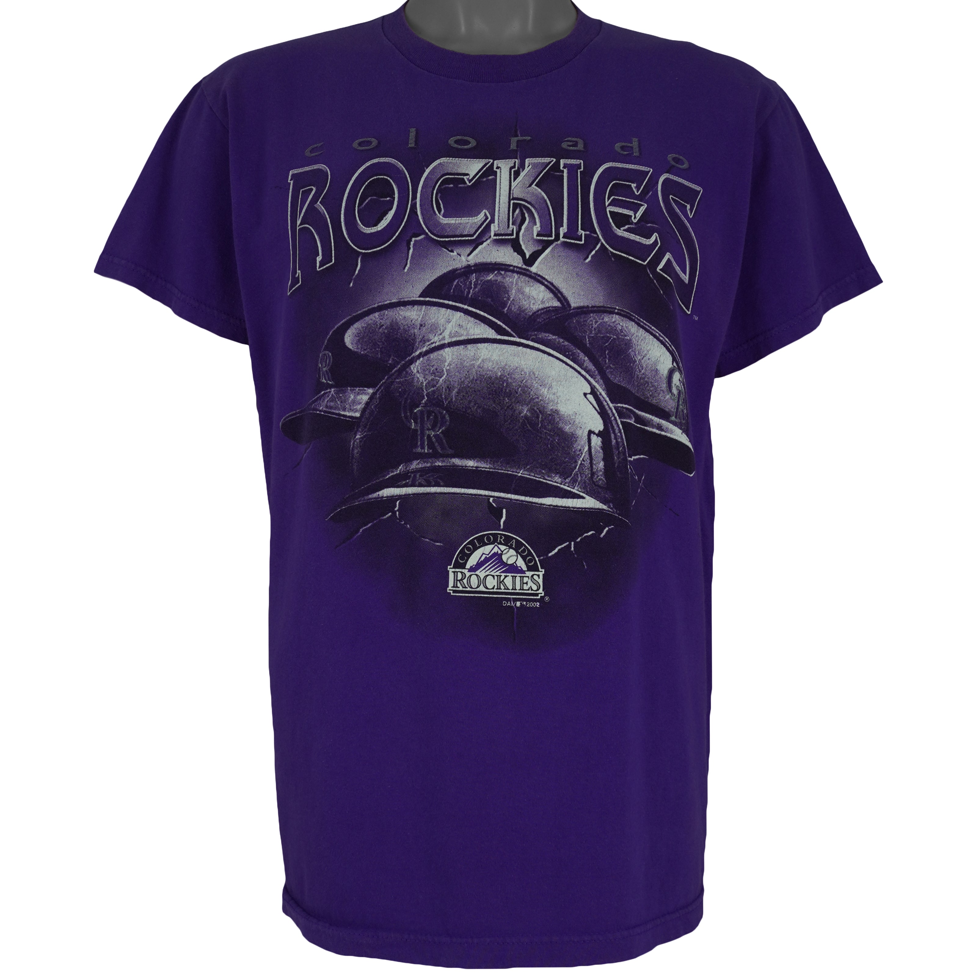 MLB (Dynasty) - Purple Colorado Rockies T-Shirt 2002 Medium Vintage Retro Baseball