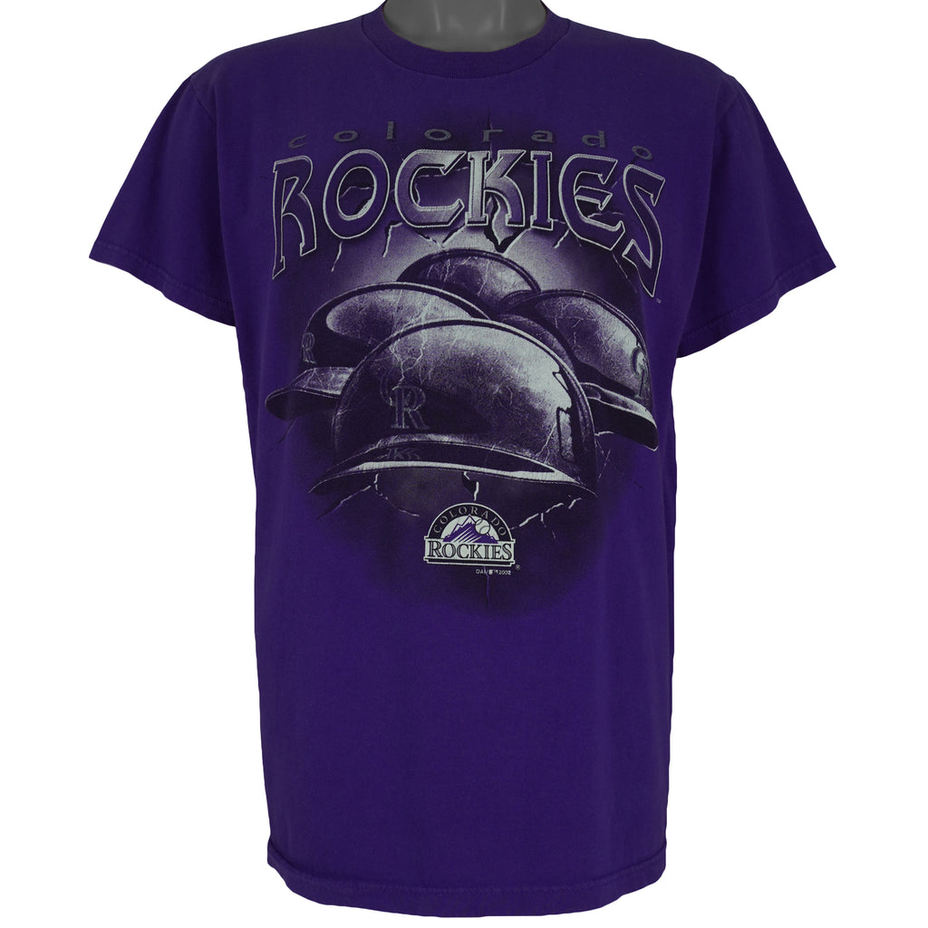 MLB (Dynasty) - Purple Colorado Rockies T-Shirt 2002 Medium Vintage Retro Baseball