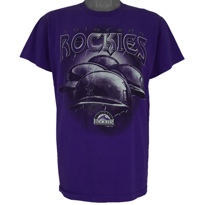 MLB (Dynasty) - Purple Colorado Rockies Helmets T-Shirt 2002 Medium