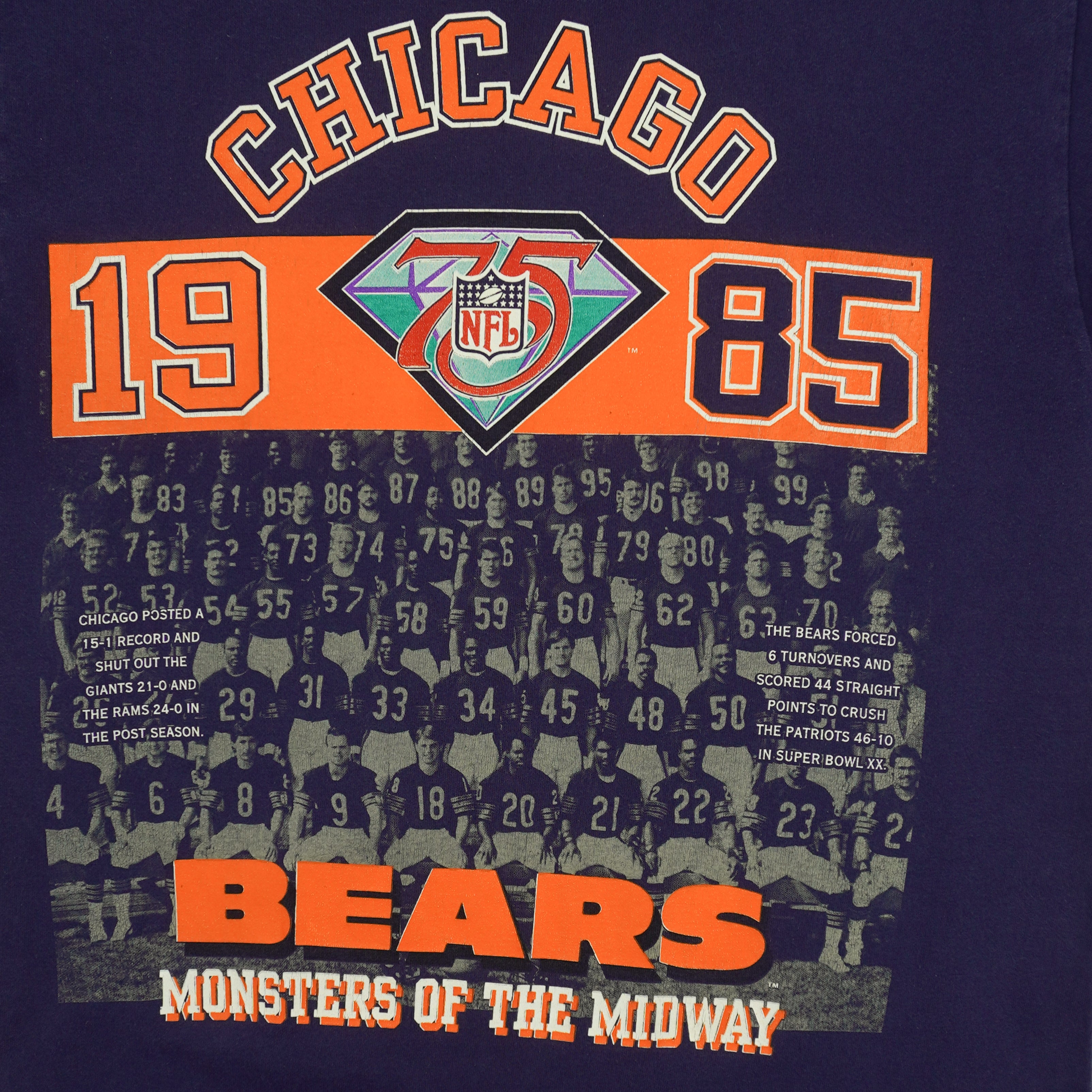NFL- Chicago Bears Monster Of The Midway 1985 Spell-Out T-Shirt 1990s Medium Vintage Retro Football