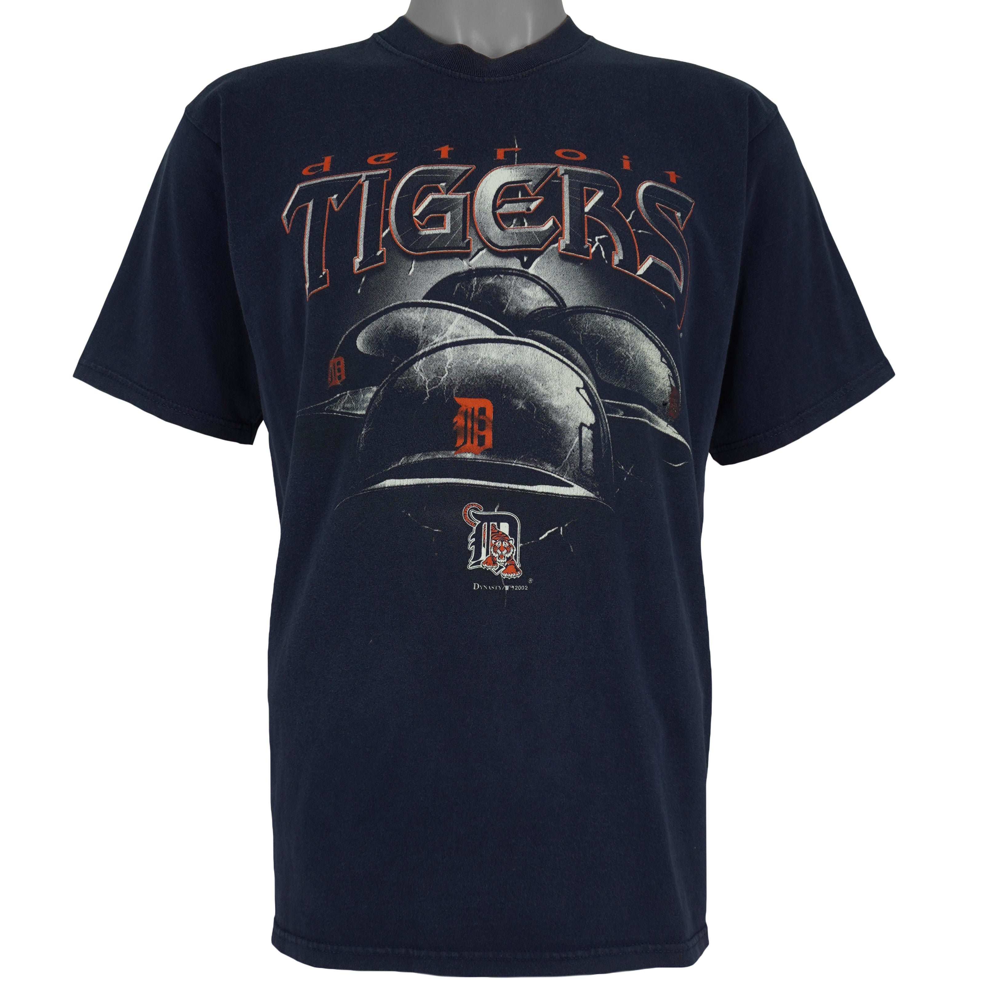 MLB (Dynasty) - Detroit Tigers Helmets T-Shirt 2002 Large Vintage Retro Baseball