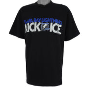 NHL (Logo 7) - Tampa Bay Lightning, Kick Ice Spell-Out T-Shirt 1992 Large Vintage Retro Hockey