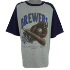 MLB (Artex) - Grey & Blue Milwaukee Brewers Single Stitch T-Shirt 1994 X-Large Vintage Retro Baseball