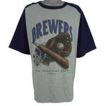 MLB (Artex) - Grey & Blue Milwaukee Brewers Baseball T-Shirt 1994 X-Large