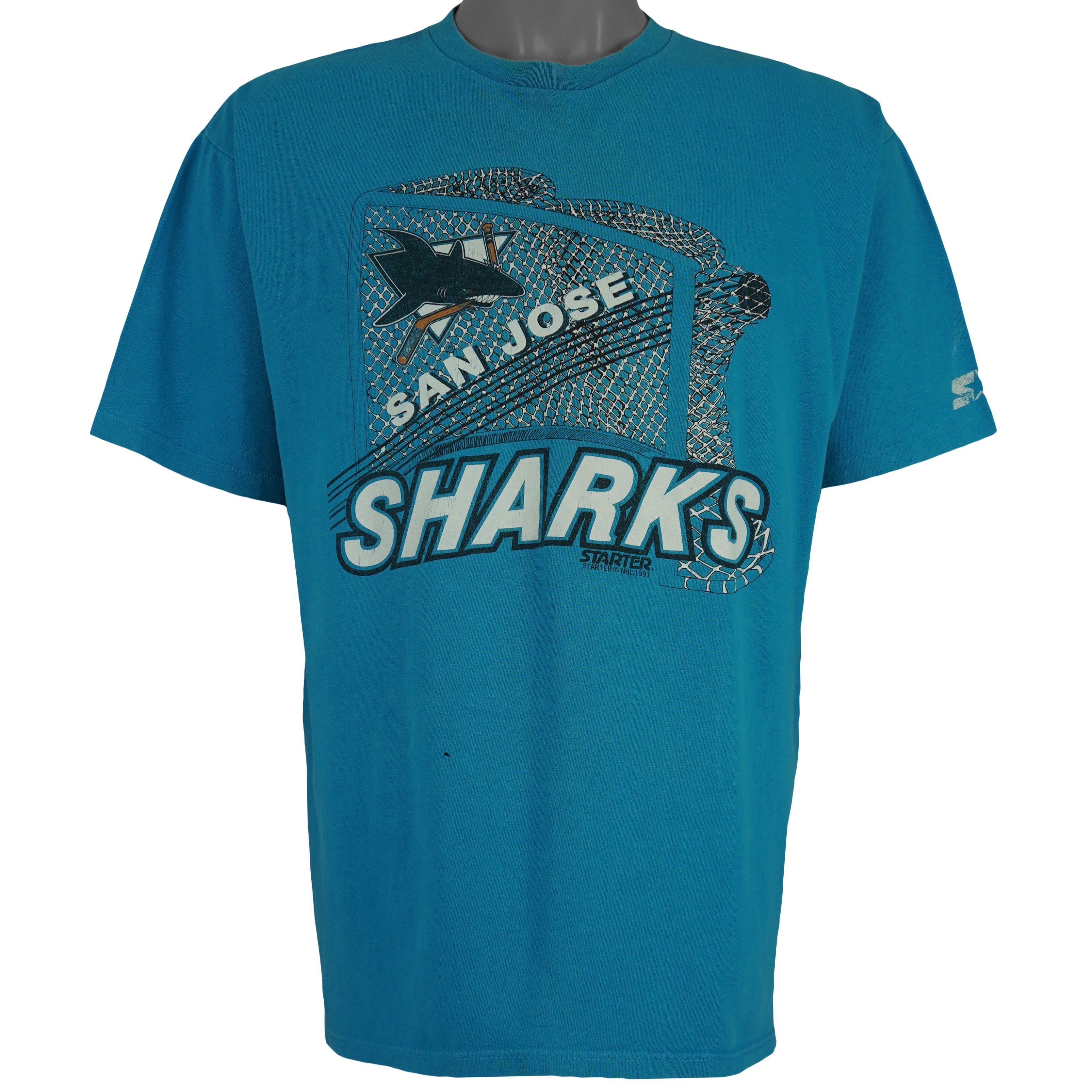 Starter (NHL)  - San Jose Sharks Goalie T-Shirt 1991 Large