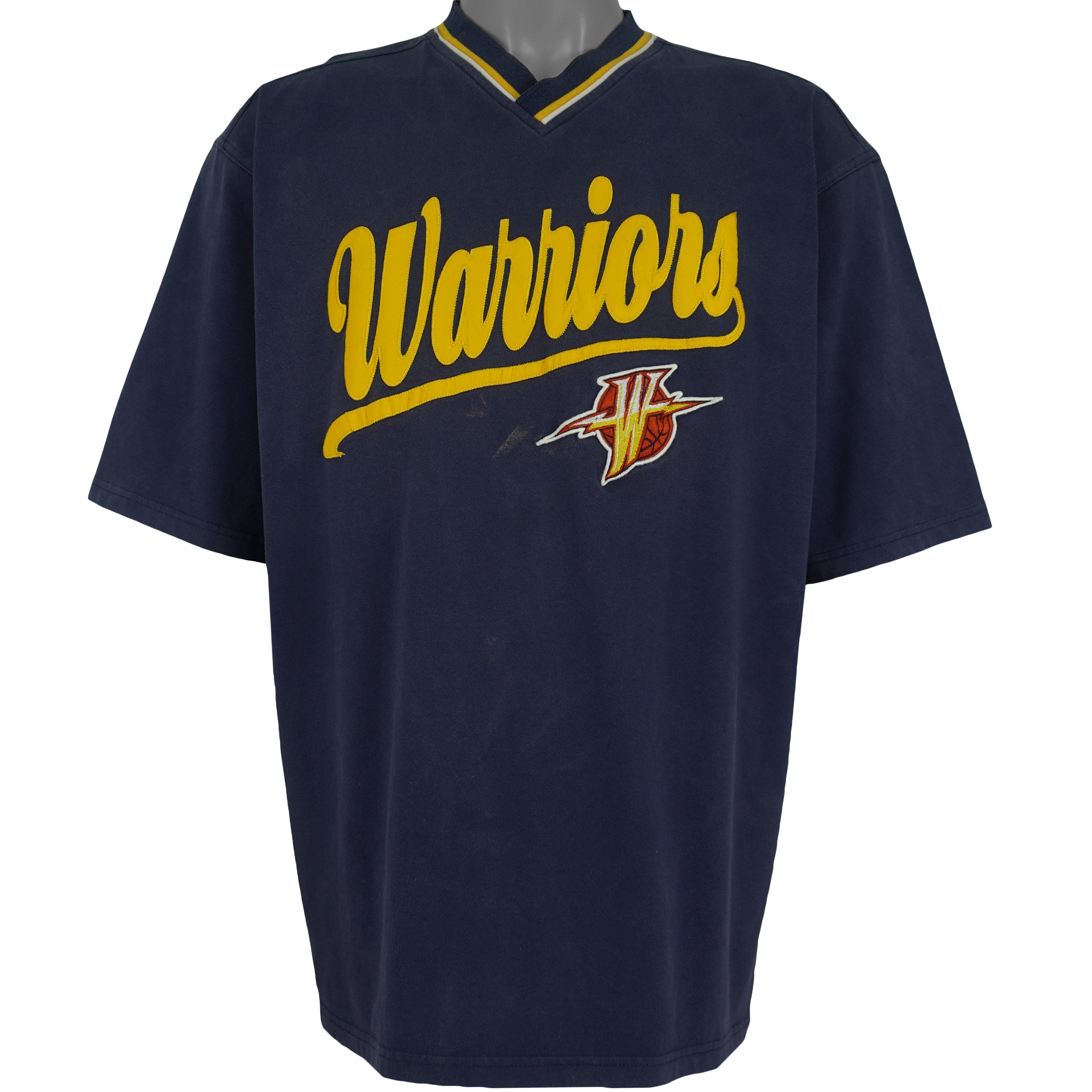 NBA (Lee) - Golden State Warriors V-Neck T-Shirt 1990s Large Vintage Retro Basketball