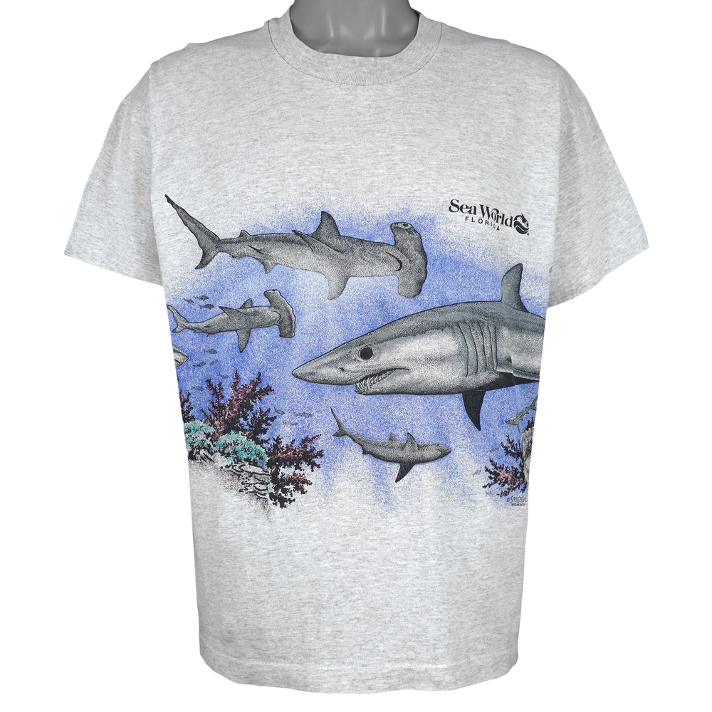 Vintage (Sansegal) - Sea world Florida Shark Animal Print T-Shirt 1990s Large Vintage Retro