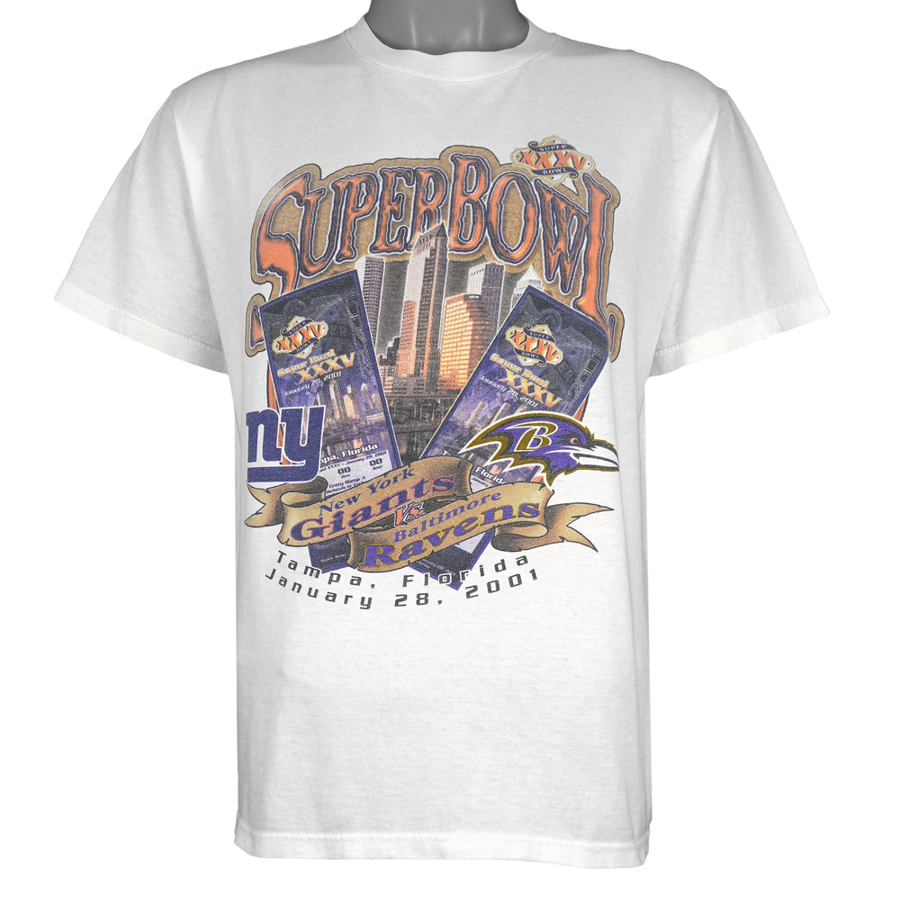 NFL (Logo Athletic) - Super Bowl XXXV Giants VS Ravens T-Shirt 2001 Medium Vintage Retro Football