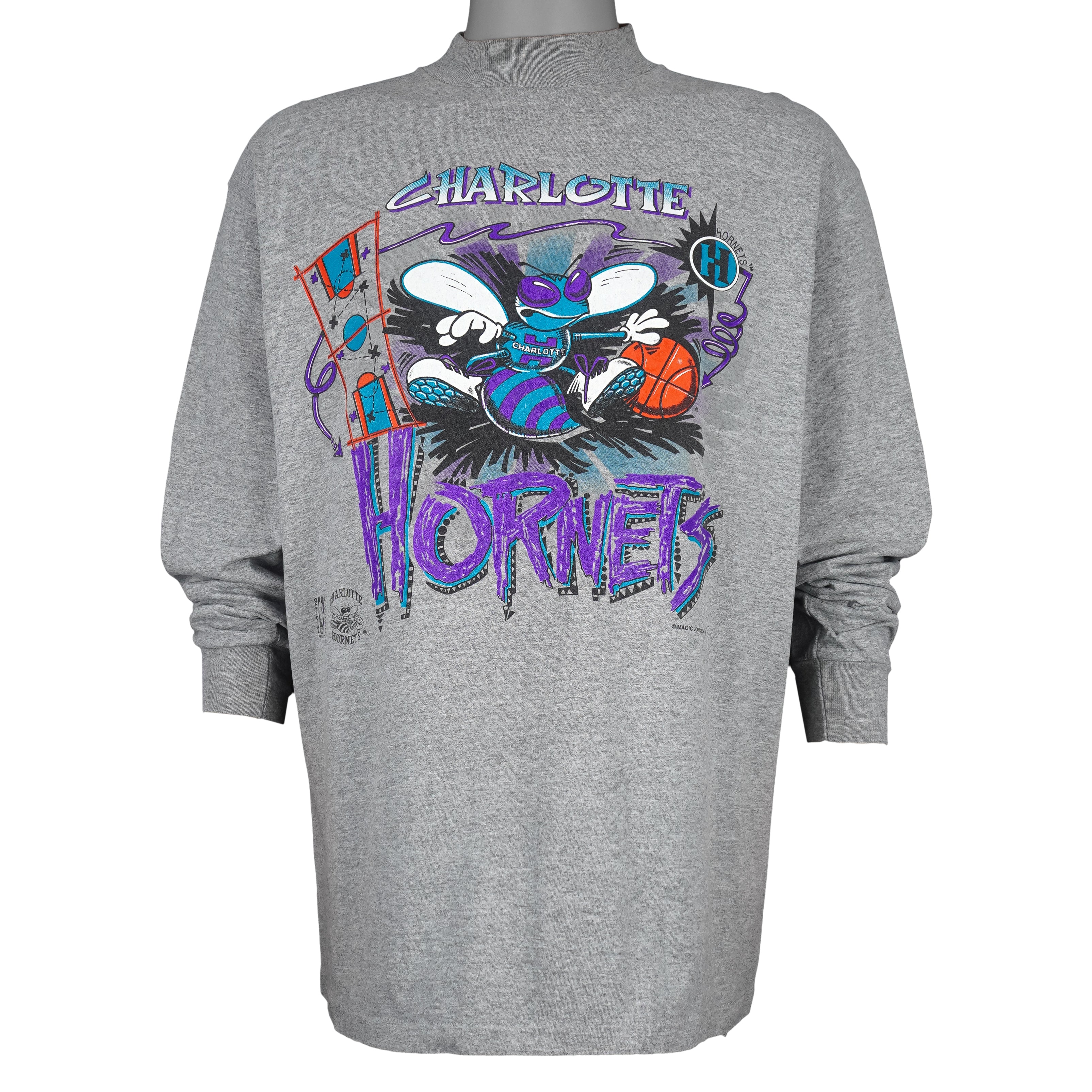 NBA (Signal) - Charlotte Hornets Big Logo Long Sleeved Shirt 1990s Large Vintage Retro Basketball