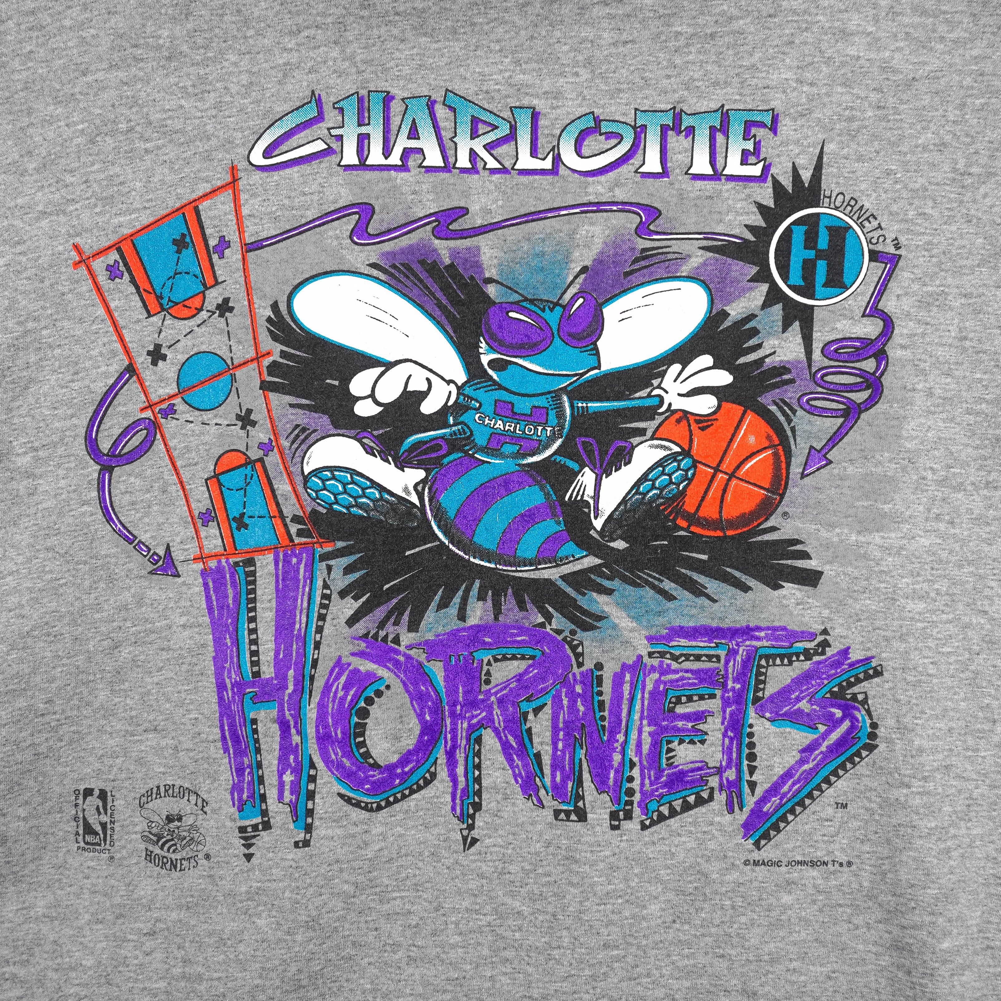 NBA (Signal) - Charlotte Hornets Big Logo Long Sleeved Shirt 1990s Large Vintage Retro Basketball
