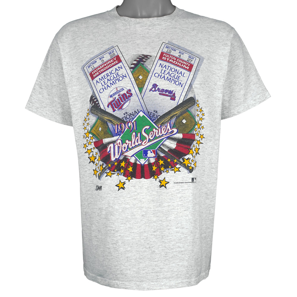 MLB (Salem) - Twins VS Braves World Series Tickets T-Shirt 1991 Large Vintage Retro Baseball