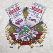 MLB (Salem) - Twins VS Braves World Series Tickets T-Shirt 1991 Large Vintage Retro Baseball
