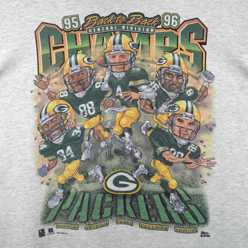 NFL (Pro Player) - Green Bay Packers Champs Players Caricature T-Shirt 1996 Medium Vintage Retro Football