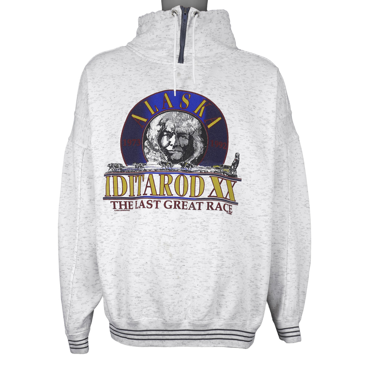 Vintage - Alaska Iditarod XX The Last Great Race 1/4 Zip-Up Sweatshirt 1991 X-Large Vintage Retro