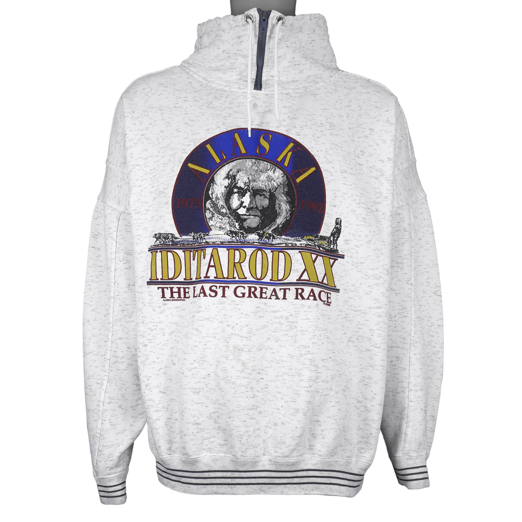 Vintage - Alaska Iditarod XX The Last Great Race 1/4 Zip-Up Sweatshirt 1991 X-Large Vintage Retro