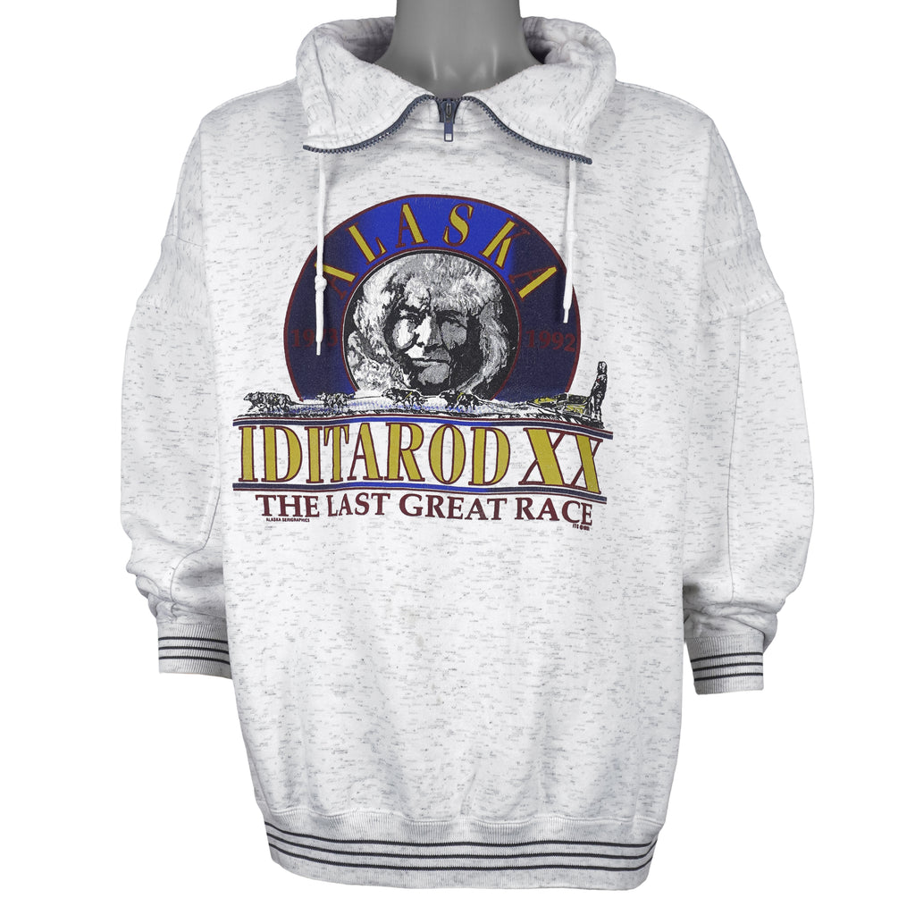Vintage - Alaska Iditarod XX The Last Great Race 1/4 Zip-Up Sweatshirt 1991 X-Large Vintage Retro