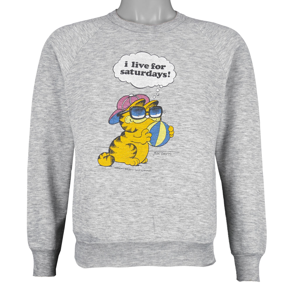 Vintage (Better T-shirt) - Garfield, I Live for Saturdays! Crew Neck Sweatshirt 1990s Large Vintage Retro