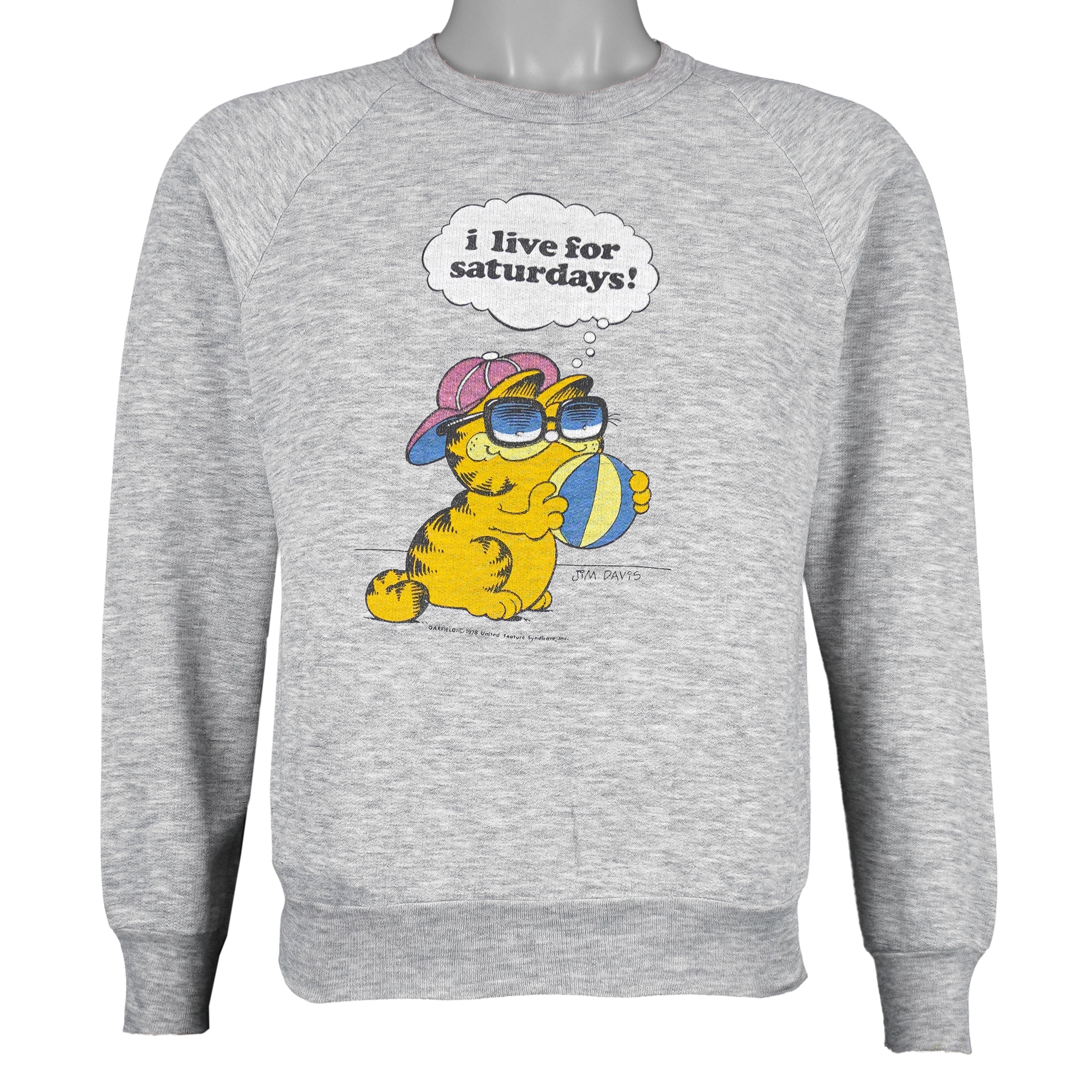 Vintage (Better T-shirt) - Garfield, I Live for Saturdays! Crew Neck Sweatshirt 1990s Large Vintage Retro