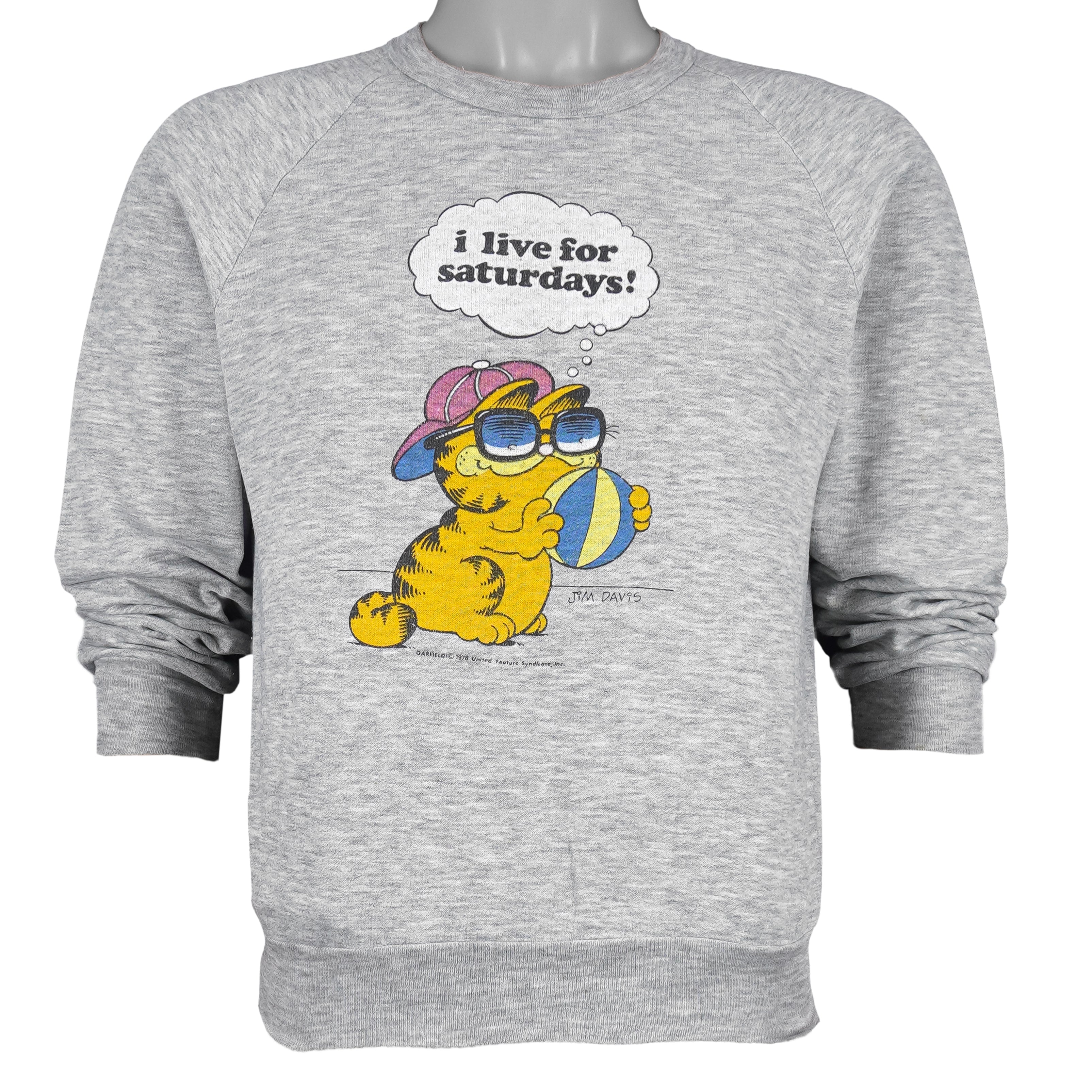 Vintage (Better T-shirt) - Garfield, I Live for Saturdays! Crew Neck Sweatshirt 1990s Large Vintage Retro